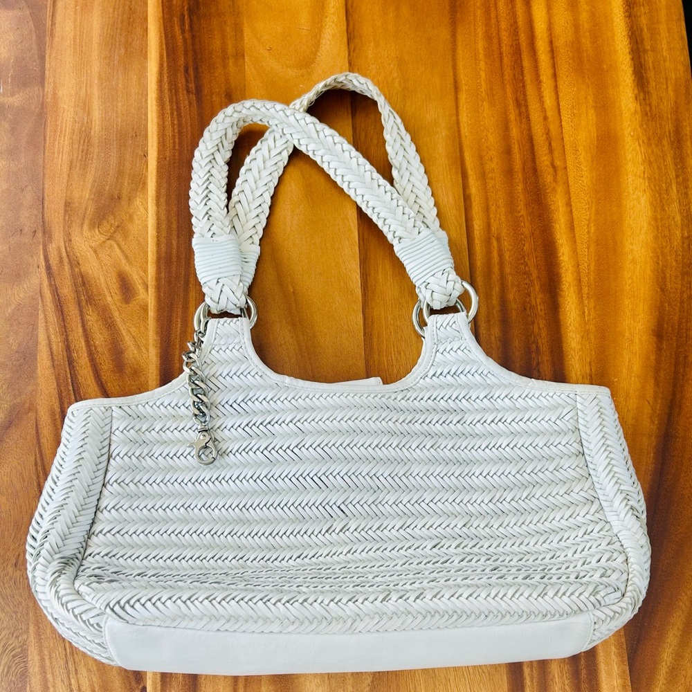 Donald J. Pliner White Braided Shoulder Italian Leather Bag